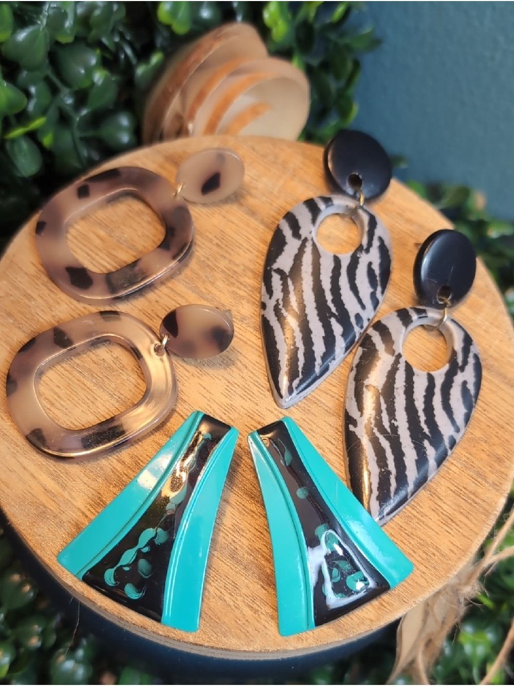 Mixed Acrylic Statement Earring Trio - Turquoise, Black, Tortoiseshell